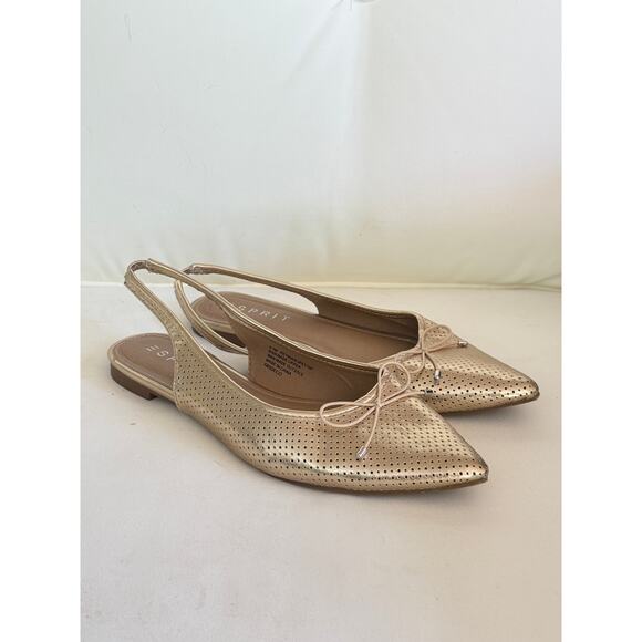 Esprit PETRIA Gold Metallic Slingback Flats 9.5 Point Toe Bow Prep Academia - Picture 2 of 7